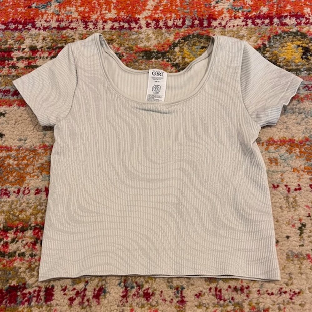 Athleta Girl Rise Above Rob Crop Tee - Mint Green w/Silver Swirls top